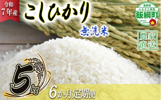 米 こしひかり 無洗米 5kg × 6回 【 6か月 定期便 】( 令和7年産 ) 沖縄県への配送不可 2025年10月上旬頃から順次発送予定 永野農園 コシヒカリ 白米 精米 お米 信州 予約 農家直送 長野県 飯綱町 [0485]