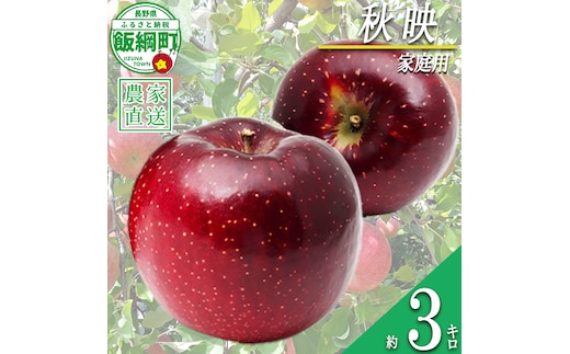 りんご 秋映 家庭用 3kg 永野農園 沖縄県への配送不可 2026年10月上旬頃から2026年10月中旬頃まで順次発送予定 令和8年度収穫分 信州 果物 フルーツ リンゴ 林檎 長野 予約 農家直送 長野県 飯綱町 [0799]