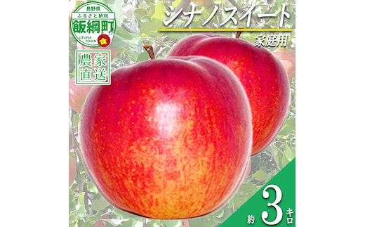 りんご シナノスイート 家庭用 3kg 永野農園 沖縄県への配送不可 2026年10月上旬頃から2026年11月上旬頃まで順次発送予定 令和8年度収穫分 信州 果物 フルーツ リンゴ 林檎 長野 予約 農家直送 長野県 飯綱町 [0800]