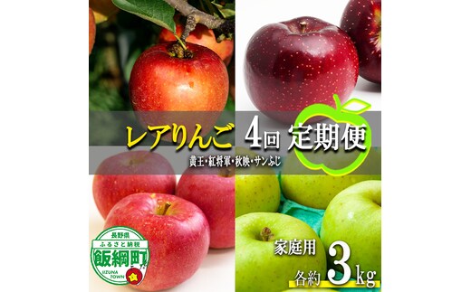 珍しい レア 人気 旬の りんご 【 定期便 】 家庭用 3kg × 4回 永野農園 沖縄県への配送不可 2026年8月中旬頃から2026年12月中旬頃まで順次発送予定 令和8年度収穫分 信州 果物 フルーツ リンゴ 林檎 長野 予約 農家直送 長野県 飯綱町 [0745]