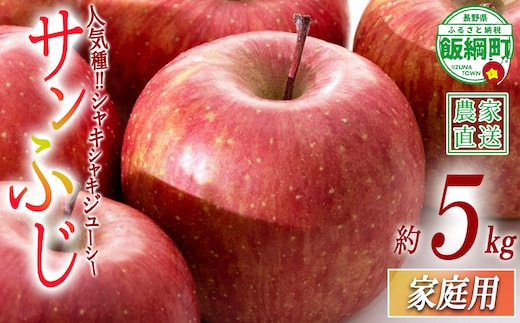 りんご サンふじ 家庭用 5kg 沖縄県への配送不可 2026年12月中旬から2026年12月下旬頃まで順次発送予定 令和8年度収穫分 静谷りんご園 減農薬栽培 信州の環境にやさしい農産物認証 長野県 飯綱町 [0876]