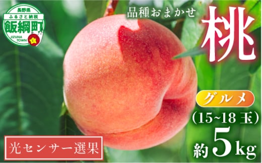 【 2026年 先行予約 】 桃 5kg グルメ 《 品種おまかせ「 白鳳 」「 あかつき 」「 なつっこ 」いずれか1品種 》 光センサー選別品 【 予約 果物 くだもの もも フルーツ 長野 信州 クール便 】 沖縄県への配送不可 2026年8月上旬頃から2026年8月中旬頃まで順次発送予定 日時指定不可 令和8年度出荷分 長野県 飯綱町 [0057]