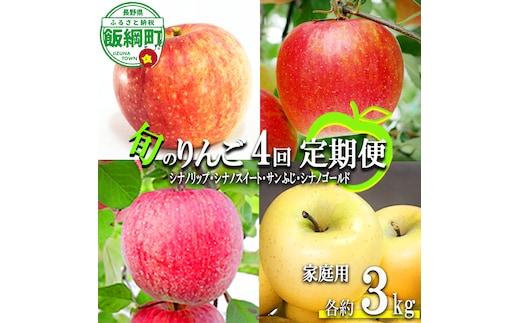 季節のりんご 【 定期便 】 家庭用 3kg × 4回 大友農場 エコファーマー認定 沖縄県への配送不可 2026年8月下旬頃から2027年1月中旬頃まで順次発送予定 令和8年度収穫分 信州 果物 フルーツ リンゴ 林檎 長野 予約 農家直送 長野県 飯綱町 [0891]