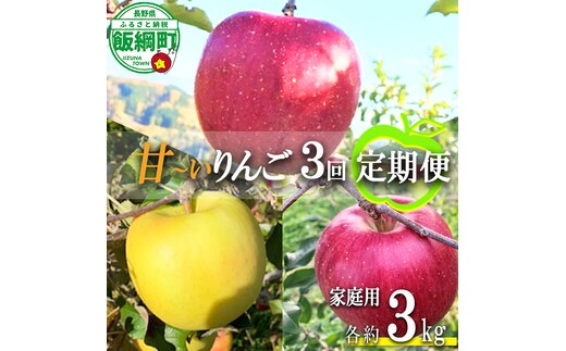 旬の甘いりんご 【 定期便 】 家庭用 3kg × 3回 ( シナノスイート ぐんま名月 サンふじ ) ファームトヤ 沖縄県への配送不可 2026年10月中旬頃から2026年12月下旬頃まで順次発送予定 令和8年度収穫分 信州 果物 フルーツ リンゴ 林檎 長野 予約 農家直送 長野県 飯綱町 [1428]