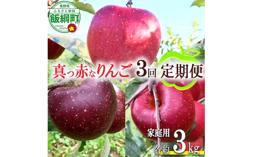 旬の赤いりんご 【 定期便 】 家庭用 3kg × 3回 ( 秋映 シナノホッペ サンふじ ) ファームトヤ 沖縄県への配送不可 2026年10月上旬頃から2026年12月中旬頃まで順次発送予定 令和8年度収穫分 信州 果物 フルーツ リンゴ 林檎 長野 予約 農家直送 長野県 飯綱町 [1427]
