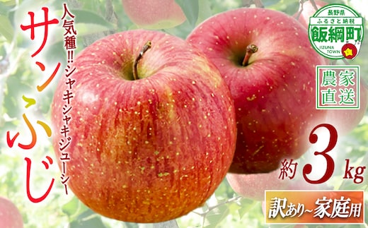 ＼農家応援企画／【令和8年度先行予約返礼品】りんご サンふじ 3kg （約 8 ～ 13玉 ） 訳あり ～ 家庭用 《 ふじ リンゴ 林檎 訳アリ わけあり 不揃い 果物 くだもの フルーツ 長野県産 長野 お試し 》 令和8年収穫分 2026年11月下旬から2027年2月上旬頃までお申込み順に発送予定 長野県 飯綱町 [0566]