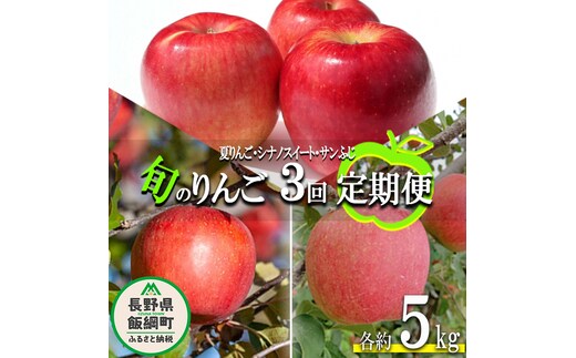 旬のりんご 訳あり 3種 《 定期便 》 5kg × 3回 Cコース 2026年9月上旬頃から2026年12月中旬頃まで順次発送予定 ふるさと振興公社 長野県 飯綱町 [0299]