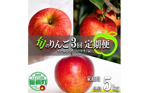 旬のりんご 【 定期便 】 家庭用 5kg × 3回 永野農園 沖縄県への配送不可 2026年9月上旬頃から2026年12月中旬頃まで順次発送予定 令和8年度収穫分 信州 果物 フルーツ リンゴ 林檎 長野 予約 農家直送 長野県 飯綱町 [1558]
