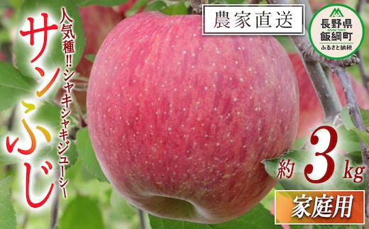 りんご 食べきりサンふじ 家庭用 3kg 大友農場 エコファーマー認定 沖縄県への配送不可 2025年12月中旬頃から2026年1月下旬頃まで順次発送予定 令和7年度収穫分 信州 果物 フルーツ リンゴ 林檎 長野 予約 農家直送 長野県 飯綱町 [1550]