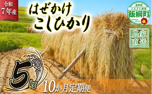 米 はぜかけ こしひかり 5kg × 10回 【 10か月 定期便 】( 令和7年産 ) 増田ファーム 沖縄県への配送不可 2025年11月上旬頃から順次発送予定 コシヒカリ 白米 精米 お米 信州 予約 農家直送 長野県 飯綱町 [0820]