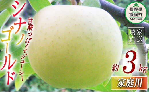 りんご シナノゴールド 家庭用 3kg ヤマウラ農園 沖縄県への配送不可 2026年11月上旬頃から2026年11月中旬頃まで順次発送予定 令和8年度収穫分 信州 果物 フルーツ リンゴ 林檎 長野 予約 農家直送 長野県 飯綱町 [1583]