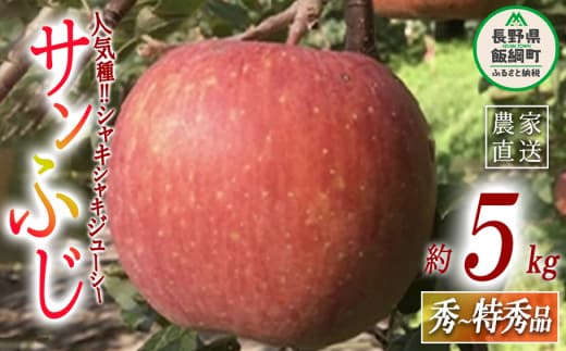 りんご サンふじ 秀 〜 特秀 5kg 丸西農園 沖縄県への配送不可 2026年12月中旬頃から2027年1月上旬頃まで順次発送予定 令和8年度収穫分 特別栽培農産物 ( 除草剤 化学肥料 不使用 ) 信州 果物 フルーツ リンゴ 林檎 長野 予約 農家直送 長野県 飯綱町 [0508]