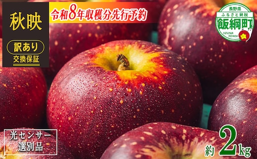 【 感謝りんご / 光センサー選別品 】 りんご 秋映 訳あり 2kg （ 5玉 〜 12玉 ） 交換保証 ながの農業協同組合 沖縄県への配送不可 2026年10月上旬頃から2026年10月下旬頃まで順次発送予定 令和8年度収穫分 傷 不揃い リンゴ 林檎 果物 フルーツ 信州 長野 8000円 予約 長野県 飯綱町 [1866]