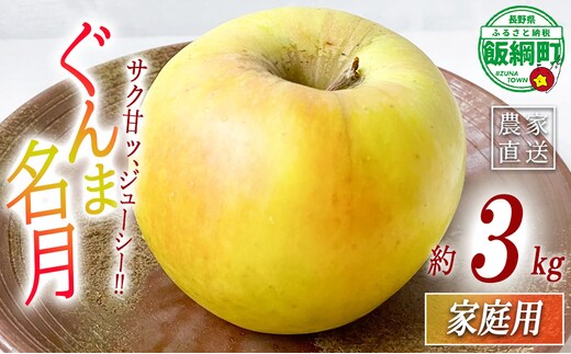 りんご 名月 ぐんま名月 家庭用 3kg ヤマウラ農園 沖縄県への配送不可 2026年11月中旬頃から2026年11月下旬頃まで順次発送予定 令和8年度収穫分 信州 果物 フルーツ リンゴ 林檎 長野 予約 農家直送 長野県 飯綱町 [2097]
