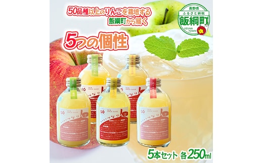 いいづなりんごジュース 5/50種 飲み比べ５本セット 厳選セレクト【 50分の5種 】 250ml × 5本 信州 飯綱産りんごジュースいいづなりんご50品種りんごジュース 泉が丘喫茶室 沖縄県への配送不可 飲料 果汁飲料 りんご リンゴ 林檎 ジュース 100% ストレート 50品種 いいづなコネクト EAST 長野県 飯綱町 [2153]