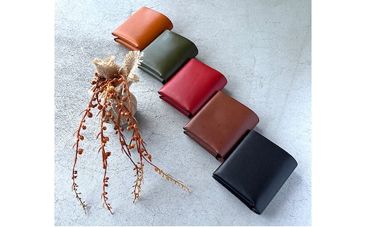 本革 ノンステッチの二つ折りミニ財布 栃木レザー ファッション小物 革小物 シンプル ３ポケット構造 カード入れ 小銭入れ お札入れ 牛革 プレゼント ギフト ブラウン