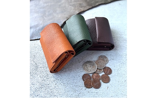 本革 三つ折りミニ財布 シボ入り栃木レザー ファッション小物 革小物 レザー小物 ウォレット コンパクト カード入れ 小銭入れ お札入れ ダークブラウン