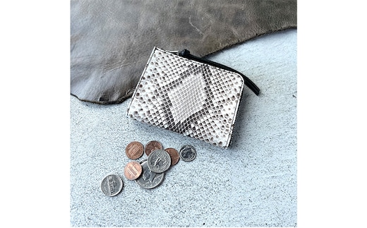 本革 L字ファスナーミニ財布 ダイヤモンドパイソンレザー ファッション小物 イタリアンレザー プレゼント ギフト 