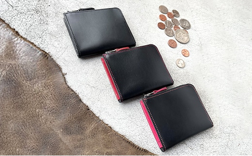 革財布 本革 L字ファスナー ミニ財布 イタリアンレザー ブラックビューティー 美濃市ブラック＆ロッソ