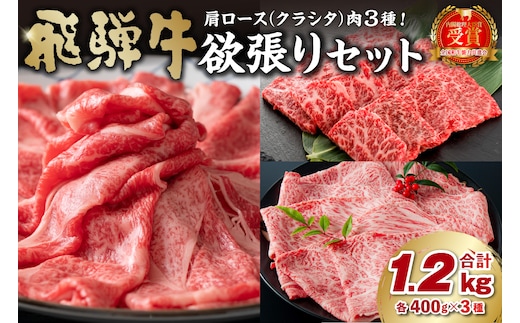 飛騨牛セット 肩ロース（クラシタ）肉（すき焼き用・しゃぶしゃぶ用・焼き肉用）各400g【0016-044】 