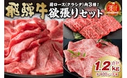 飛騨牛セット　肩ロース（クラシタ）肉（すき焼き用・しゃぶしゃぶ用・焼き肉用）各400g【0016-044】 
