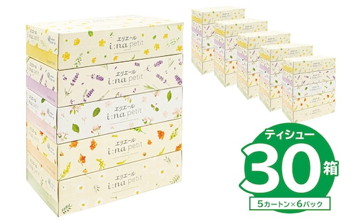 【ハーフサイズ】エリエール i:na（イーナ）petitティシュー 150W5P×6パック ボックス ティッシュ ペーパー ボックス ティッシュ 箱ティッシュ 【0095-030】