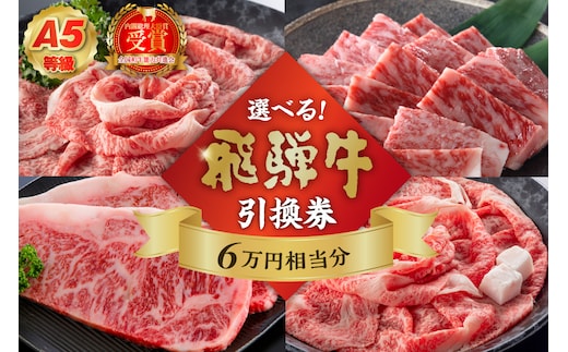 A5等級 選べる飛騨牛引換券 6万円相当分 【0016-086】