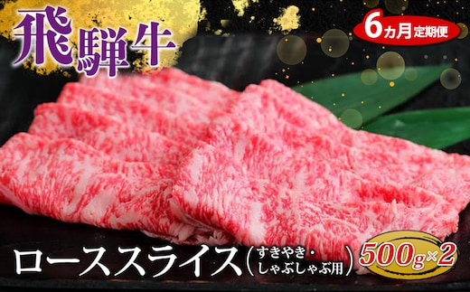【6ヵ月定期便】飛騨牛 ローススライス（すきやき・しゃぶしゃぶ用）約500g×2（1kg） 