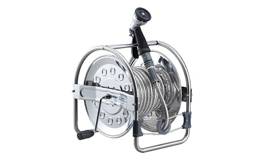 オールステンレス蛇腹ホースリール（15m）｜雑貨 日用品 高級感 ※離島への配送不可