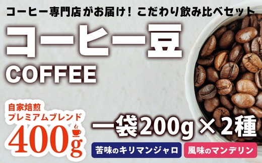 コーヒー スペシャルブレンド 苦みのキリマンジャロ＆風味のマンデリン＜深煎り2種セット＞各200g×2袋 計400g【豆のままで発送】
