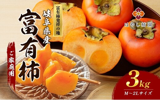 【訳アリ】はやし柿園のご家庭用 富有柿 M～2Lサイズ 3kg｜高糖度 濃厚 秋の味覚 ご自宅用 ご家庭用 ※2025年11月中旬頃より順次発送予定 ※離島への配送不可