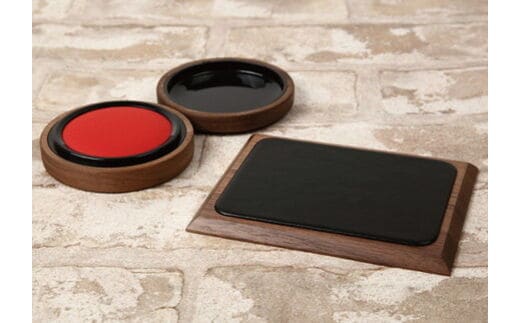 KATOMOKU 木製カバー朱肉・捺印マットセット