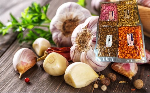 にんにくの恵み 味付けにんにく4種8袋セット 惣菜 しそ 醤油 かつお キムチ