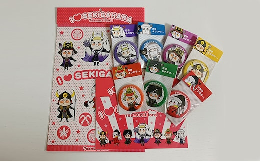 関ケ原七武将キャラクター缶バッチ7種類＆シール2種類セット