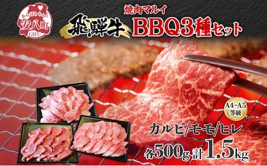 焼肉マルイ 飛騨牛BBQセット 約1.5kg セット カルビ ヒレ肉 モモ肉 お肉 肉 お家で簡単 本格 国産 国産牛 牛 牛肉 和牛 秘伝のたれ タレ付き 焼くだけ簡単 お取り寄せグルメ 送料無料 岐阜県 安八町