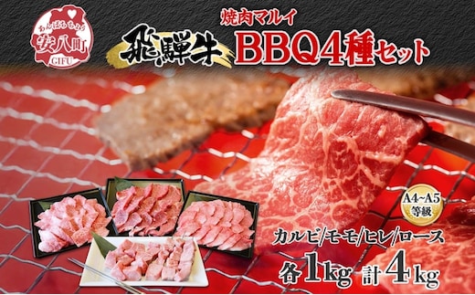焼肉マルイ 串付き 飛騨牛BBQセット 約4kg 焼肉 串焼き BBQ セット カルビ ヒレ肉 モモ肉 ロース肉 お肉 肉 お家で簡単 本格 国産 国産牛 牛 牛肉 和牛 秘伝のたれ タレ付き 焼くだけ簡単 お取り寄せグルメ 送料無料 岐阜県 安八町