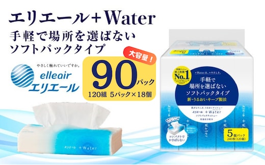 ティッシュ エリエール +Water プラスウォーター ソフトパック 120組 5パック 18個 セット ティッシュペーパー ティシュー ティシューペーパー 保湿 保湿ティッシュ 日用品 消耗品 静岡 静岡県 島田市