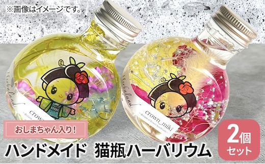 ハンドメイド 猫瓶 ハーバリウム2個セット おしまちゃん入り ブリザーブドフラワー インテリア 雑貨 小物 手作業 世界に一つ ハンドメイド作品 かわいい 贈り物 置物 