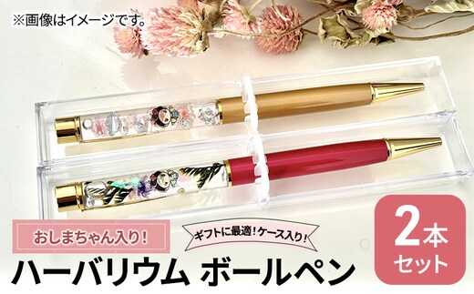 おしまちゃん入りハーバリウム ボールペン2本セット ケース入り！ ハンドメイド 雑貨 ギフト プレゼント 小物 手作業 世界に一つ ハンドメイド作品 かわいい 贈り物 文房具 