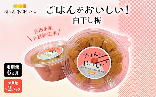 【定期便6ヶ月】八房梅使用 ごはんがおいしい！白干し梅 500g×2パック 梅干し うめぼし 白干し 塩漬け おにぎり 弁当 島田市 静岡県