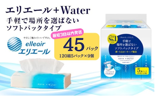 【最短3日以内発送】ティッシュ エリエール +Water プラスウォーター ソフトパック 120組 5パック 9個 ティシュー ティッシュペーパー 紙製品 静岡県 島田市