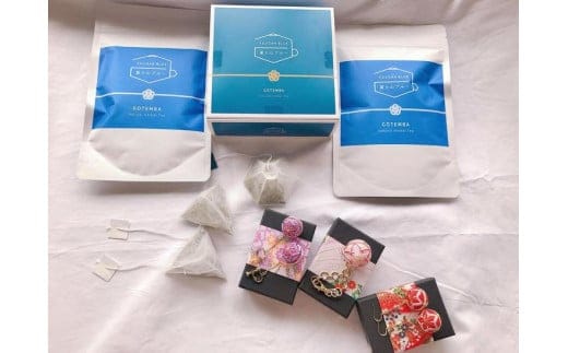 御殿場支え愛デラックスセット ーブルーティー3セット・桜彩SAYAてまり（バッグチャームとピアス又はイヤリング2つ）ー