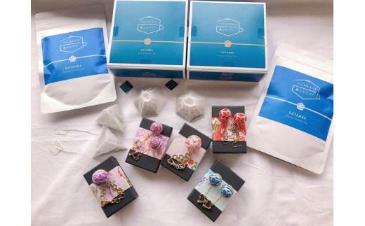 御殿場支え愛スペシャルセットーブルーティー4セット・桜彩SAYAてまり（バッグチャーム２つとピアス又はイヤリング3つ）