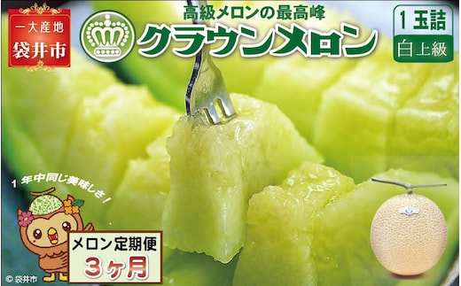 【3ヶ月定期便】クラウンメロン（白上級）1玉入 