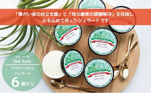 デルソーレ ジェラート★クラウンメロン★6個 農福 お菓子 スイーツ ひんやりスイーツ デザート 食後 おやつ アイス 地元食材使用 フルーツジェラート メロンジェラート 