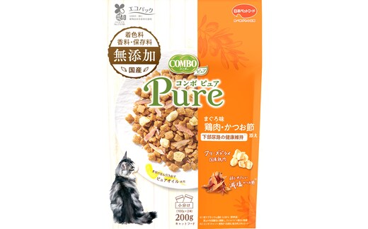 《ペットフード》日本ペットフード コンボ ピュアキャットドライ まぐろ味・鶏肉・かつお節添え 200g(100g×2袋入)×12袋(ケース)