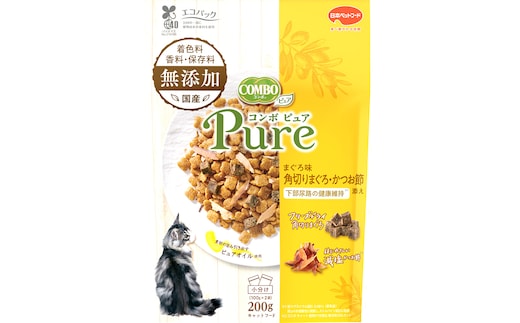 《ペットフード》日本ペットフード コンボ ピュアキャットドライ まぐろ味・角切りまぐろ・かつお節添え200g(100g×2袋入)×12袋(ケース)