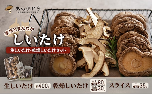 【遠州どまんなかしいたけ】 生しいたけ・乾燥しいたけセット (生しいたけ 約400g , 乾燥しいたけ 丸大 80g1袋 丸小 30g1袋 , スライス 小35g2袋) 干し椎茸 産地直送 国産 料理 素材 出汁 日本料理 就労支援 福祉 静岡 袋井