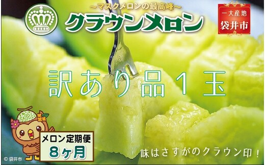 【8ヶ月定期便】クラウンメロン（訳あり）1玉入 メロン デザート グルメ 果物 フルーツ 季節の果物 スイーツ 袋井市 静岡県