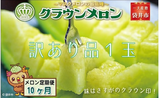 【10ヶ月定期便】クラウンメロン（訳あり）1玉入 メロン デザート グルメ 果物 フルーツ 季節の果物 スイーツ 袋井市 静岡県